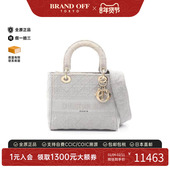 Lite 中古Dior迪奥女包B级9新Lady 2way兩用帆布斜挎包灰色