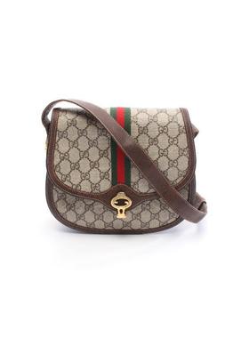 中古Gucci古驰女包B级9新GG SupremeGG老花帆布单肩包浅褐色