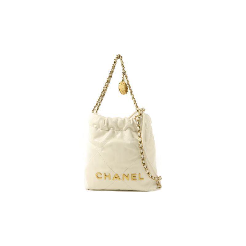 中古Chanel香奈儿女包A级95新22 Mini22系列牛皮斜挎包白色正品