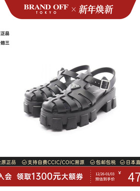 中古Prada普拉达女A级95新Sandals凉鞋牛皮鞋黑色正品BRANDOFF