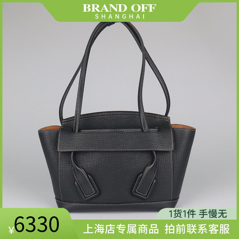中古「9新」BOTTEGA VENETA(宝缇嘉)ARCO黑色粒面牛皮单肩包