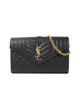 中古YSL圣罗兰女包S级99新 Envelope Small 牛皮斜挎包黑色