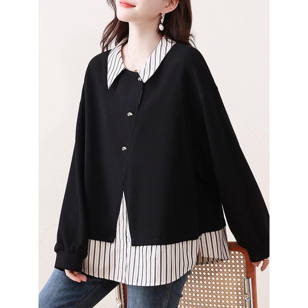 JOYIASS大码秋装2025新款胖mm内搭长袖卫衣女假两件穿搭显瘦上衣