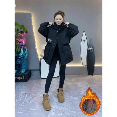 JOYIASS外套2025新款今年流行爆款秋冬季加绒加厚中长款连帽收腰