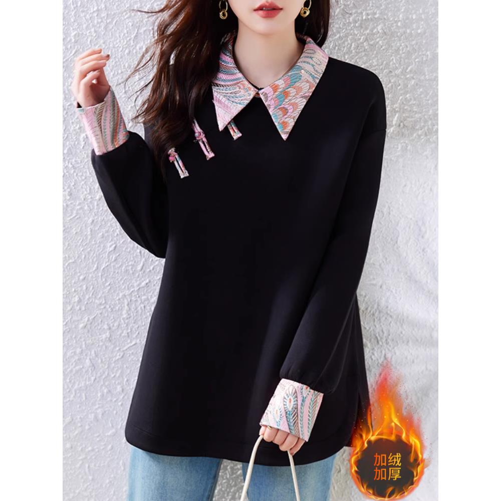 JOYIASS新中式国风卫衣加绒加厚冬装爆款洋气时尚大码中长款上衣