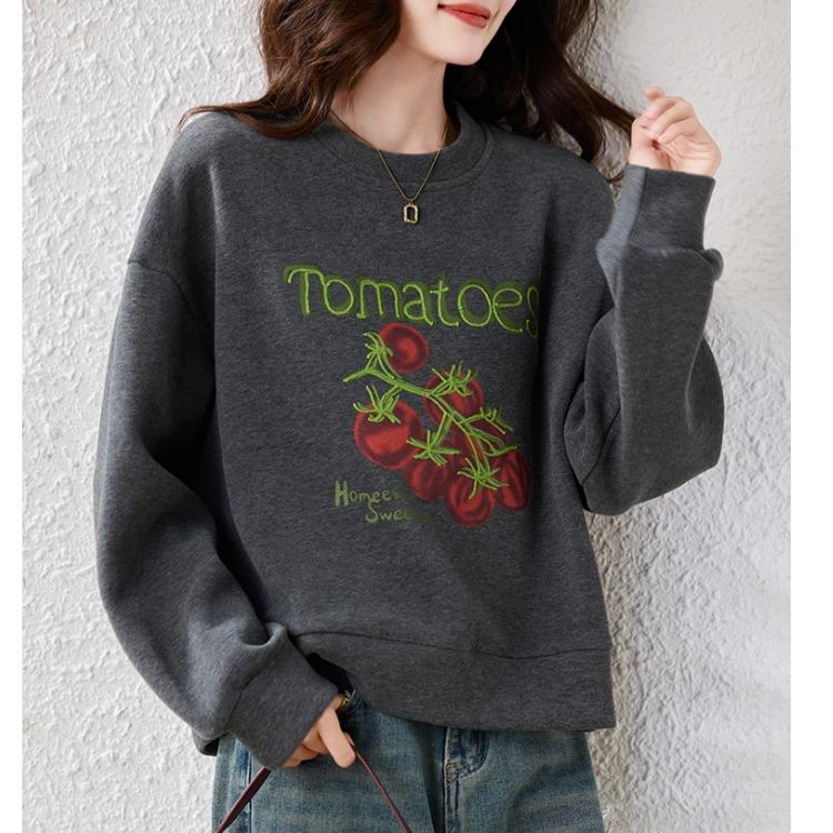 JOYIASS欧韩时尚百搭重工小番茄刺绣宽松套头卫衣女2025秋冬新款