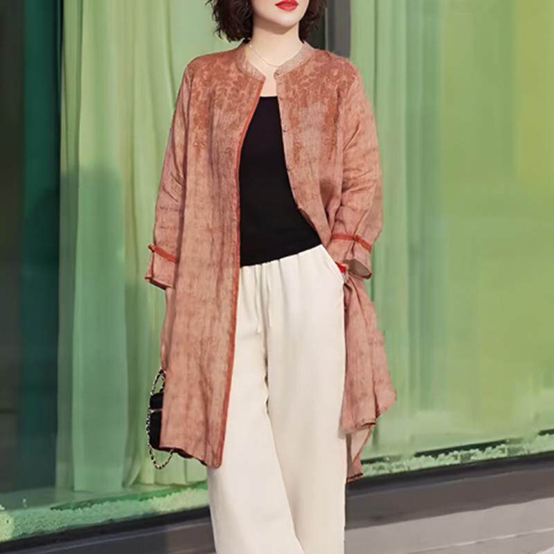BLLOUKE妈妈蓝色长袖衬衫外套女春秋2025新款春装中长款时尚外搭
