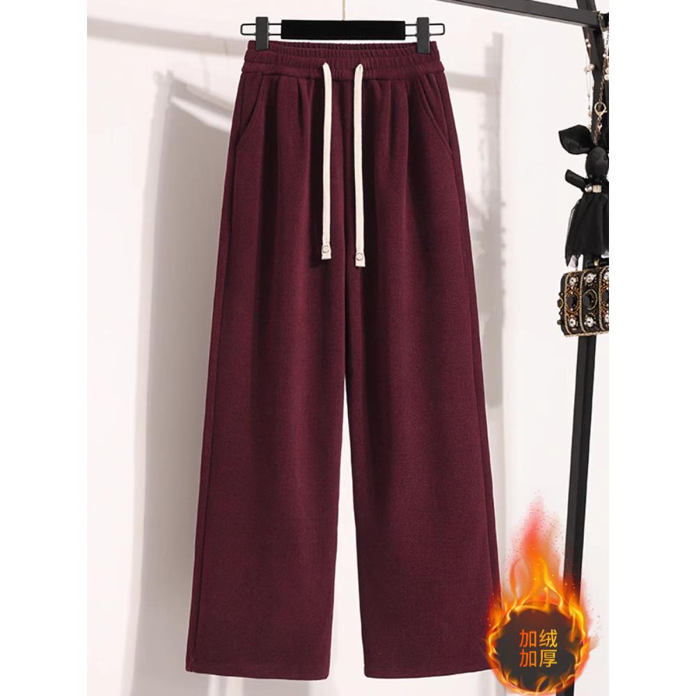 JOYIASS加绒加厚阔腿裤子女2025秋冬新款爆款牡丹裤安可拉红长裤
