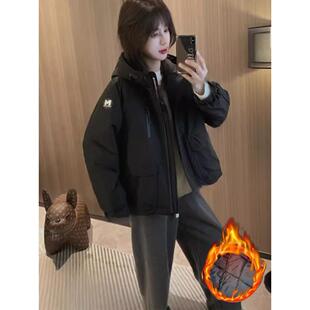 JOYIASS2025秋冬季新款女士小个子夹保暖冲锋衣外套连帽加厚短款