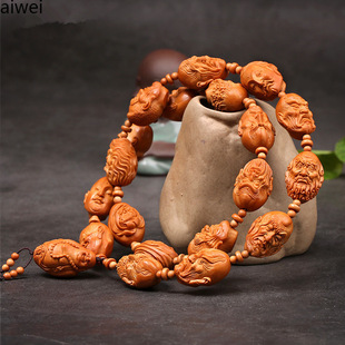 橄榄核手串18十八罗汉长串单面脖挂核雕文玩把件手工雕刻男女