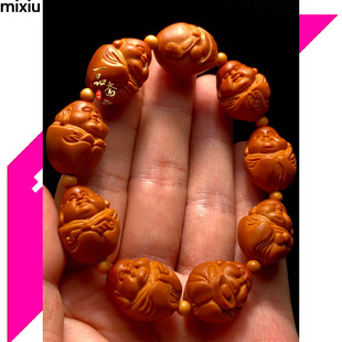 弥勒橄榄核手串男士文玩核雕原籽精雕人生百态男款橄榄胡雕刻