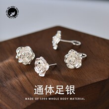 「24节气」月亮没来 S999足银山茶花耳钉女气质百搭养耳纯银耳饰