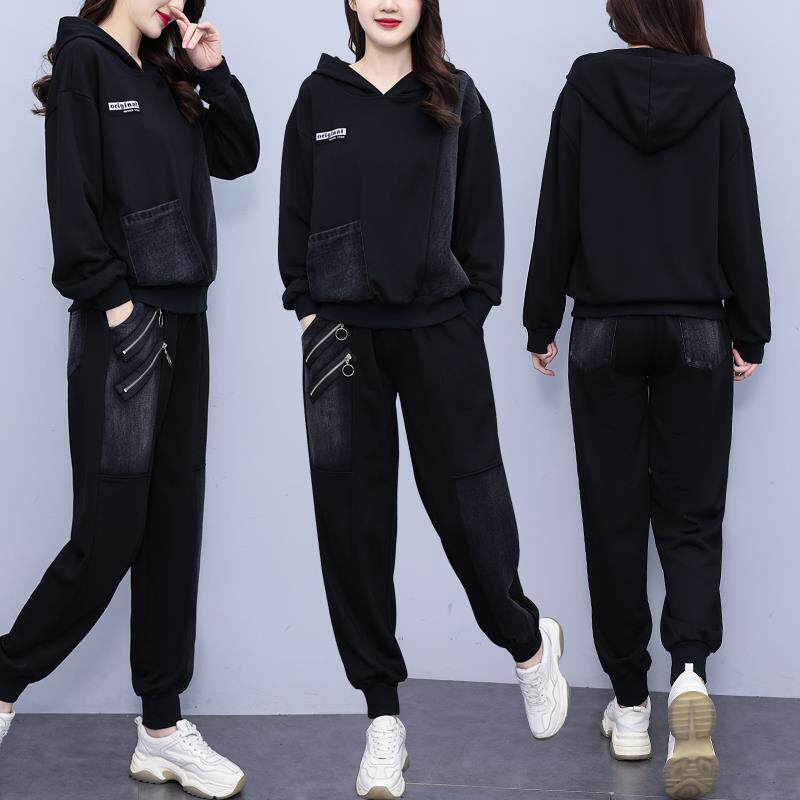 JOYIASS大尺码休闲 运动套装女2025秋季新款胖MM时尚连帽运动衫拼