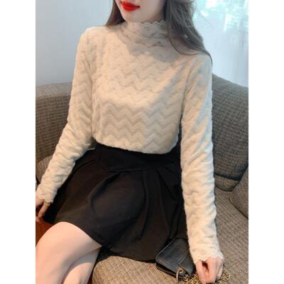 JOYIASS半高领蕾丝内搭打底衫女士秋冬巨好看的独特别致漂亮加绒