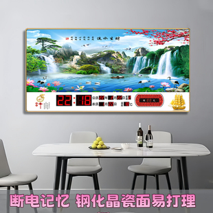 新款 插电万年历静音简约家用客厅餐厅壁挂墙风景日历石英钟表 数码