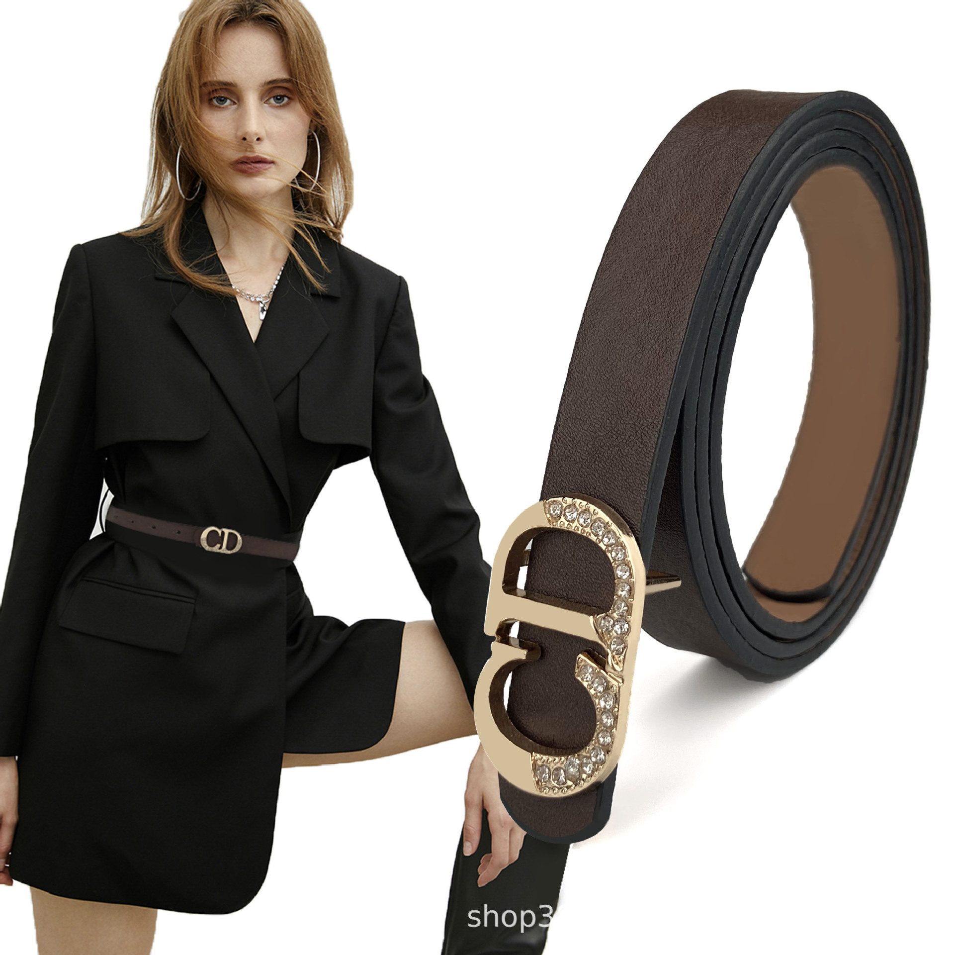 女士皮带镶钻CD带钻细腰时尚