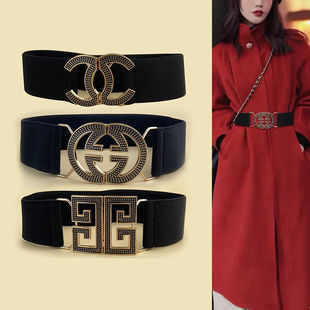 外套女士皮带 饰西装 弹力腰封 小香风镶钻对扣漆皮松紧腰带百搭装