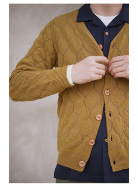 Tortoiser Pattern Lambswool Cardigan 菱格叠针双层羊毛开衫