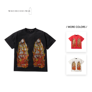 高街复古水钻火焰印花圆领短袖 WHO 25FW WAR T恤 DECIDES