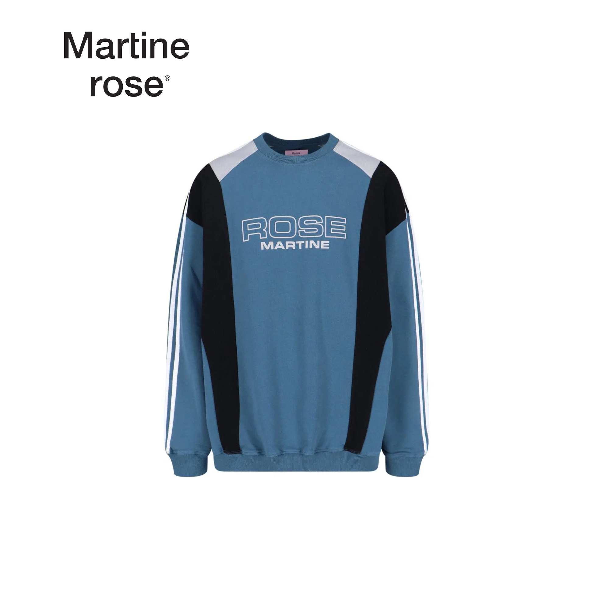 【Justin Bieber】MARTINE ROSE  撞色拼接条纹印花圆领长袖卫衣