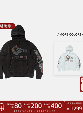 【尊享特惠】THUG CLUB 韩国先锋品牌 25FW 做旧龙纹摩托车连帽衫