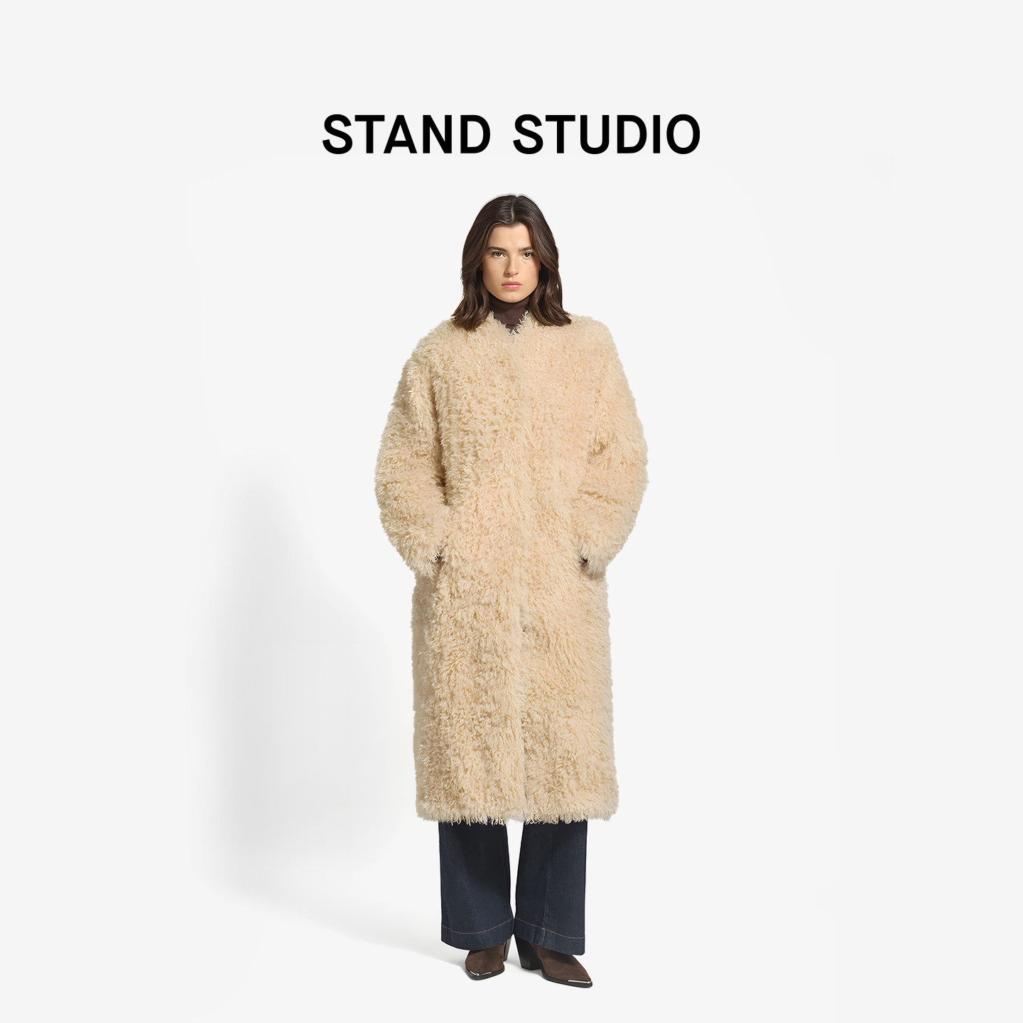 STANDSTUDIO卷曲仿毛皮草大衣