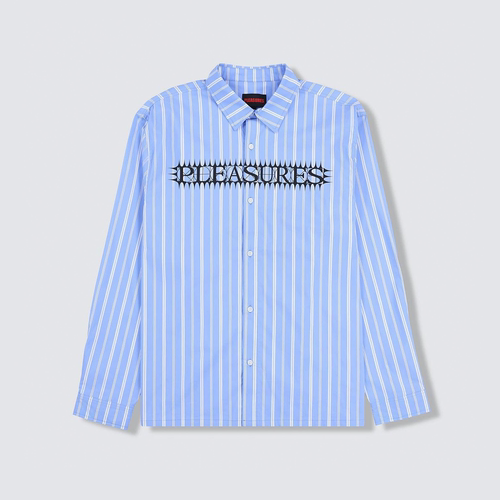 PLEASURES胸口印花条纹牛津衬衣