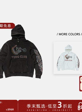 【尊享特惠】THUG CLUB 韩国先锋品牌 25FW 做旧龙纹摩托车连帽衫