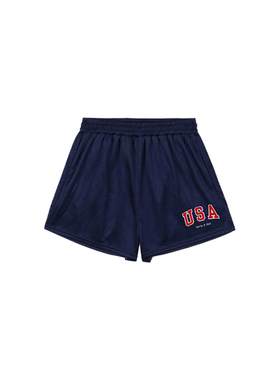 Sporty & Rich OLYMPICS系列 百搭休闲裤USA印花网眼运动短裤