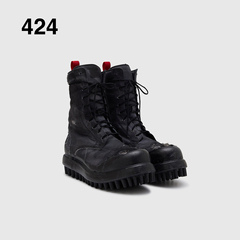 424 25秋冬新款 复古做旧鞋口红标黑色迷彩矿工靴系带高筒靴