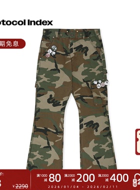 protocol index 25FW 街头复古迷彩多口袋徽章靴口工装休闲裤