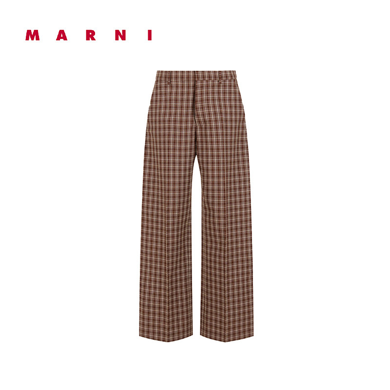 【授权正品】MARNI 意大利品牌 复古格纹英伦风宽松羊毛阔腿长裤