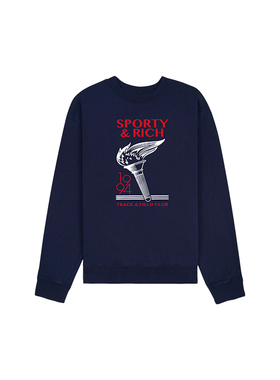 Sporty & Rich OLYMPICS系列 小众美式百搭火炬印花宽松圆领卫衣