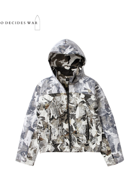 WHO DECIDES WAR 25FW 高街蕾丝刺绣迷彩百家布拼接连帽运动夹克