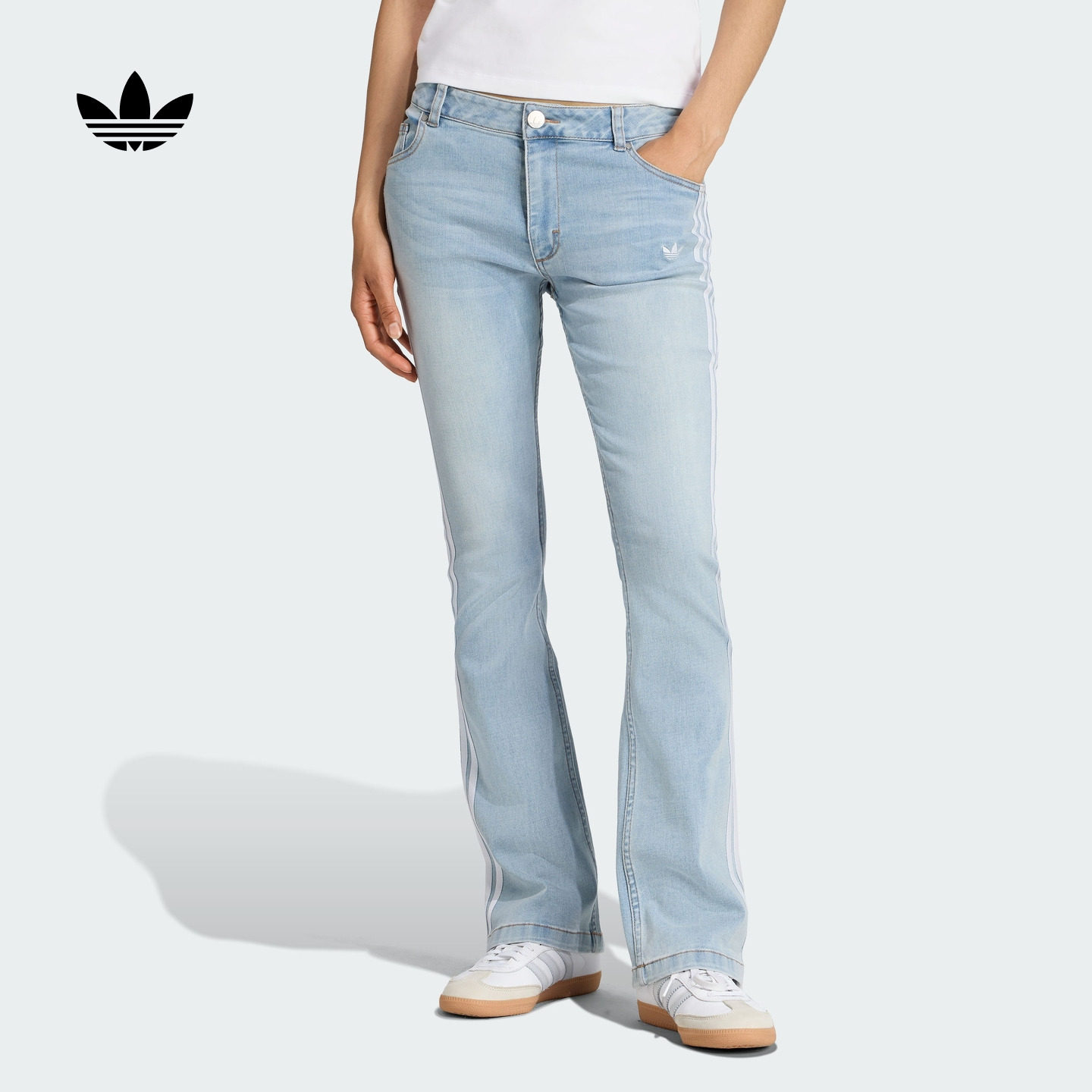 修身牛仔运动喇叭裤女装adidas Originals阿迪达斯三叶草官方,运动服/休闲服装,运动长裤,淘宝优惠券,粉丝福利购,淘宝优惠卷