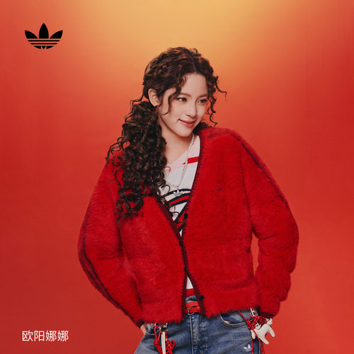 阿迪达斯三叶草女慵懒风毛衣开衫