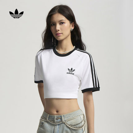 三条纹修身纯棉圆领短袖T恤男女夏季adidas阿迪达斯三叶草