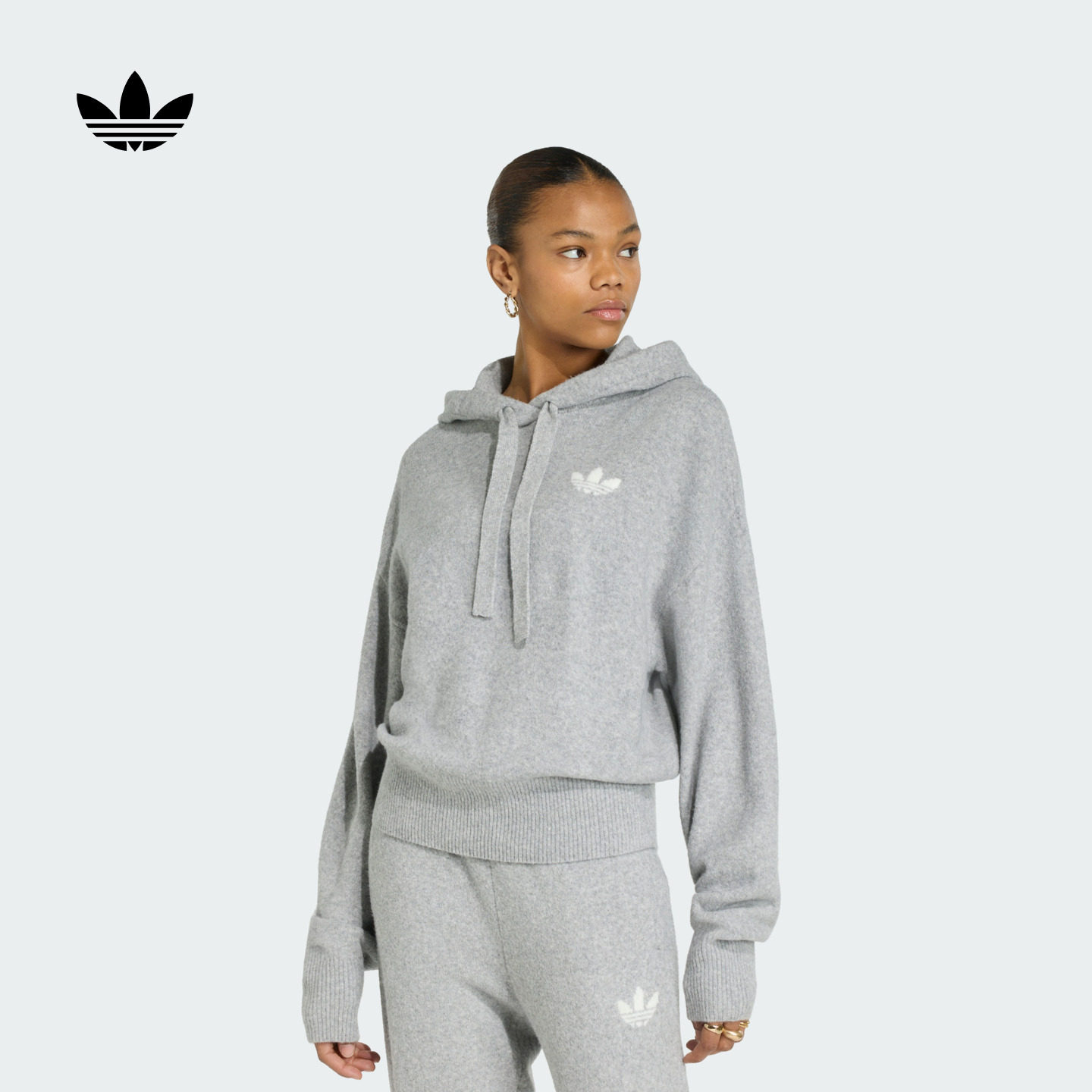 休闲休闲针织连帽卫衣套头衫女装秋季adidas阿迪达斯三叶草官方