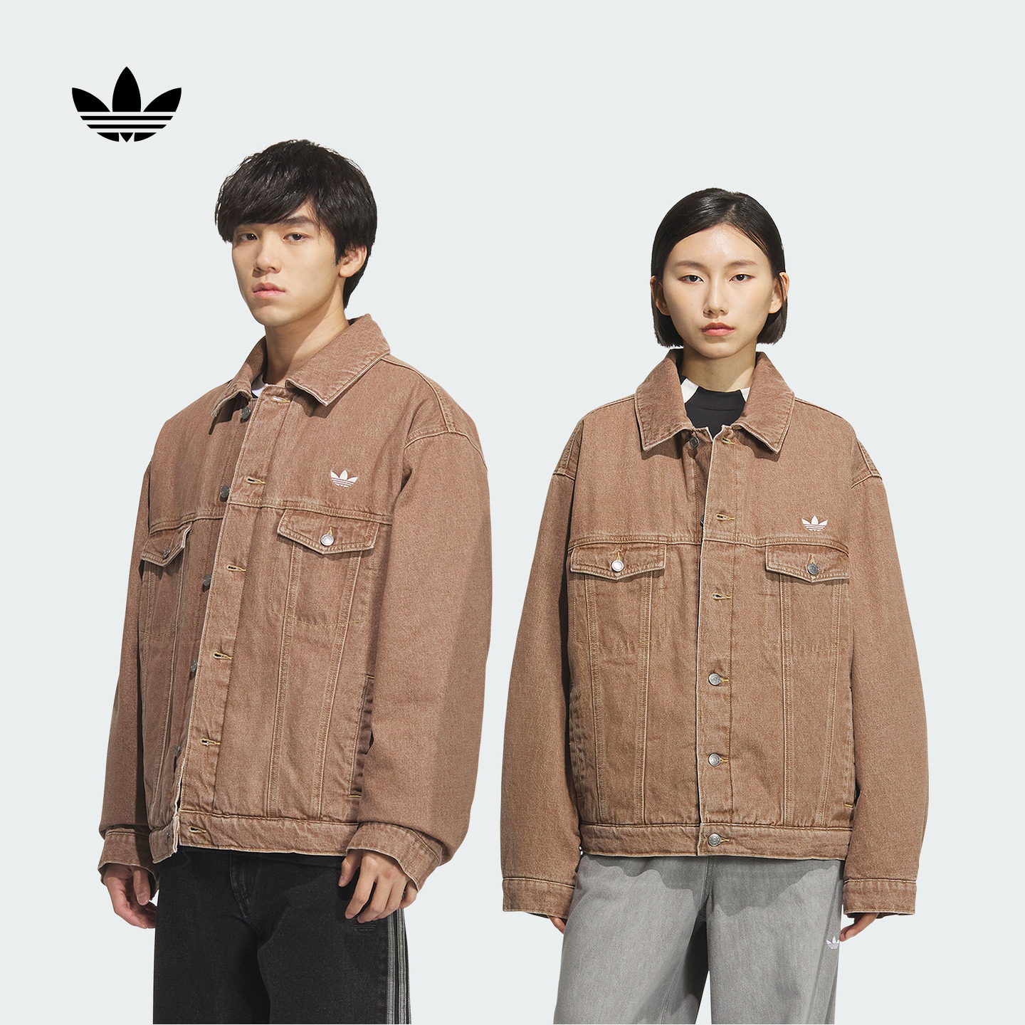 阿迪达斯三叶草男女复古牛仔外套