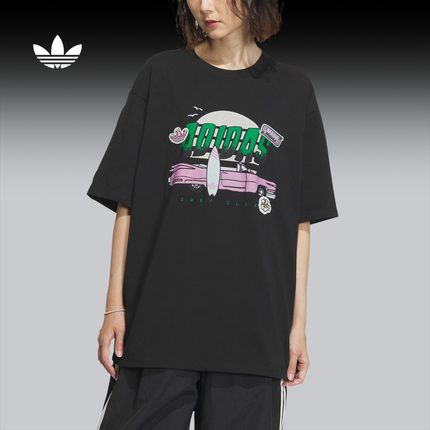 印花宽松运动上衣圆领短袖T恤女adidas Originals阿迪达斯三叶草