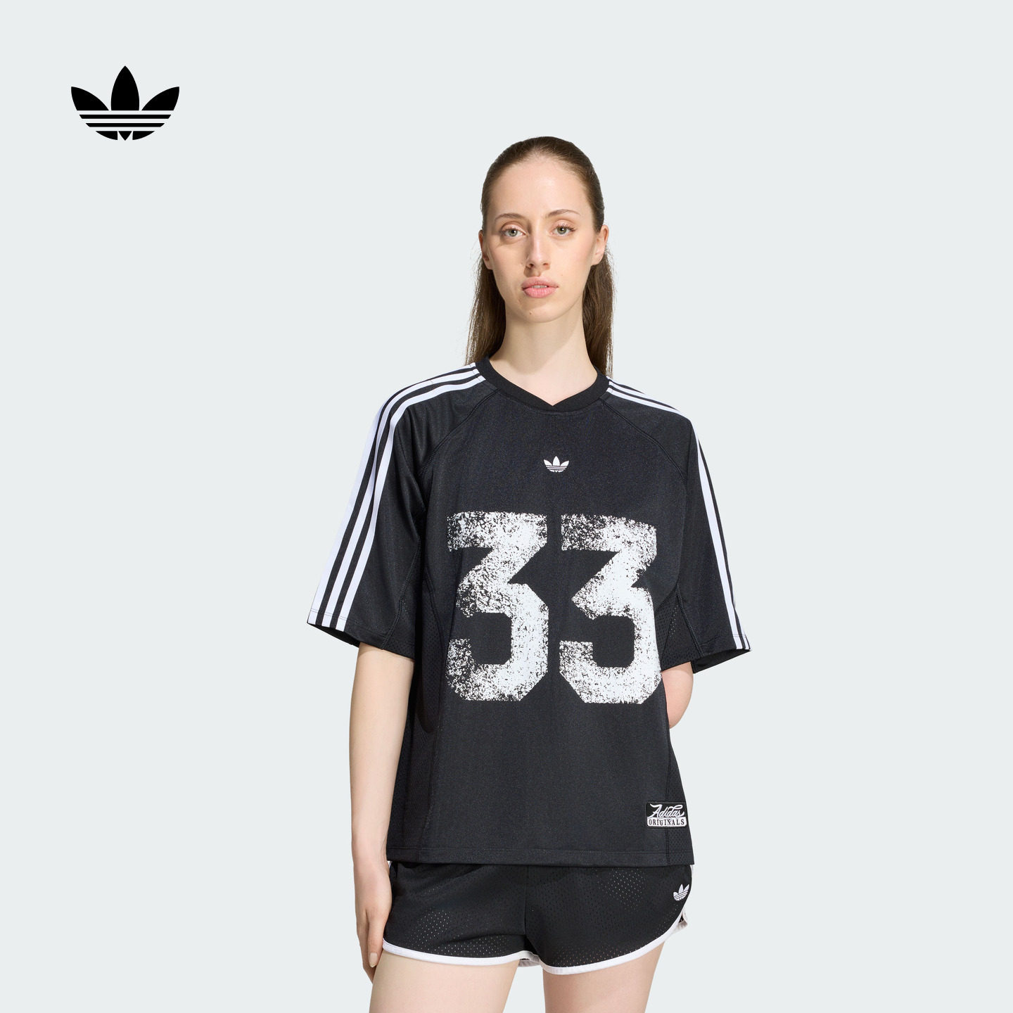 球衣风三条纹宽松运动短袖T恤女装夏季新款adidas阿迪达斯三叶草
