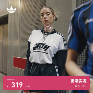 经典 球衣女夏adidas 运动足球风蕾丝长袖 Originals阿迪达斯三叶草