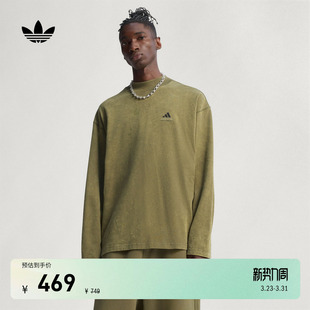 背面印花宽松运动长袖 Originals阿迪达斯三叶草 T恤男adidas