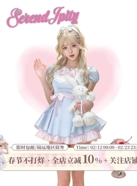 少女椰子【千金系】月光洛可可 蓝色连衣裙送蝴蝶结+白色泡泡短裤