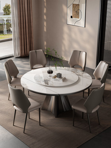 岩板餐桌圆形伸缩方圆两用2025新款家用小户型餐厅高级感可变圆桌