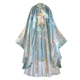 如梦见【白茶】原创汉服刺绣汉服唐制绣花大袖衫诃子裙一片式齐胸