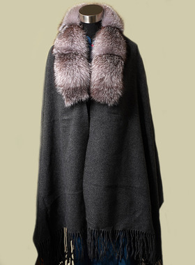 新款欧美狐狸毛真毛领仿羊绒披肩秋冬女时尚斗篷真毛领子皮草围巾