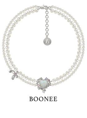 BOONEE双层珍珠项链女轻奢小众设计高级感欧泊爱心颈链锁骨链礼物