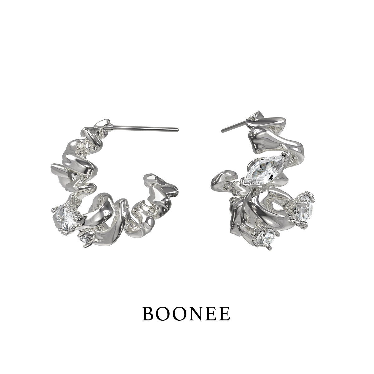 BOONEE奶油卷镶钻耳环