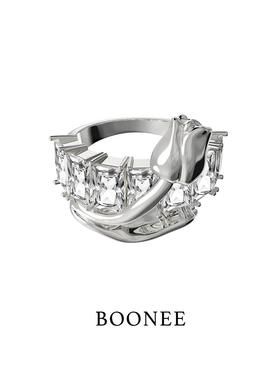 BOONEE郁金香锆石戒指女轻奢小众设计高级感指环装饰食指戒